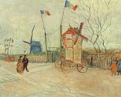 文森特 威廉 梵高 : 蒙马特的街头场景，胡椒磨坊